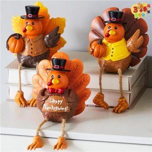 3 Pcs Thanksgiving Turkey Tabletop Centerpieces, Resin Turkey Figurine